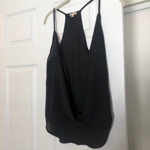Sexy deep v plunge black tank top XS S cleavage